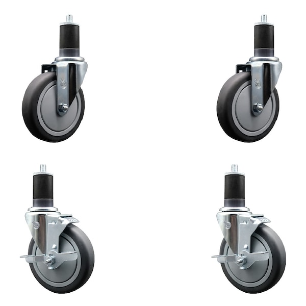 Service Caster 5'' Thermoplastic Rubber Wheel Swivel 1-5/8'' Expanding Stem Caster Set 2 Brakes, 4PK SCC-EX20S514-TPRB-2-TLB-2-158 - main